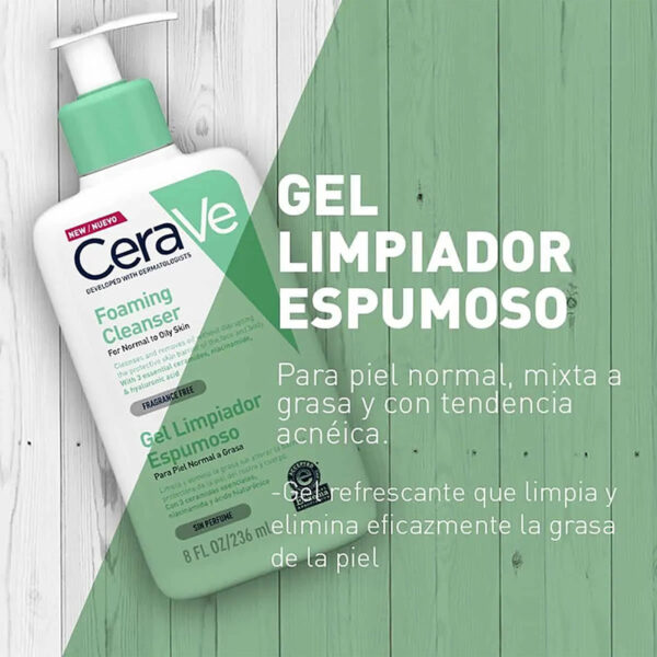 Cerave Limpiador Espumoso Piel Grasa 236ml Gel Facial - Imagen 3